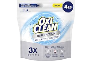 OxiClean Triple Action White Revive Laundry Whitener and Stain Remover Powder, Use with Detergent, Whitens and Brightens Clothes, Removes Tough Stains, Color Safe, Chlorine Free, 4 lbs