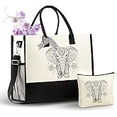 InnoBeta Elephant Gifts for Women, Unique Elephant Tote Bag with Top Zipper Closure and Shoulder Strap, for Birthday, Christmas