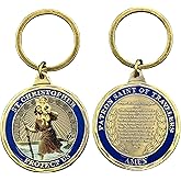 DFFDFF St Christopher Protect Us Challenge Coin keychain Patron Saint of Travelers Prayer Commemorative Coin keychains for Travelers