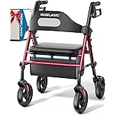 HOMLAND Foldable Rollator Walkers with Seat for Seniors, 8'' Big Wheels, 350 lb. Weight Capacity, Adjustable Handles and Seat