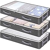 Vieshful 3 Pack Underbed Storage Bags 75L Foldable Clothes Bag Large Capacity Storage Containers with Clear Window Reinforced Handles Zippered Organizer Non-Woven for Comforters Blankets Bedding