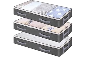 Vieshful 3 Pack Underbed Storage Bags 75L Foldable Clothes Bag Large Capacity Storage Containers with Clear Window Reinforced Handles Zippered Organizer Non-Woven for Comforters Blankets Bedding