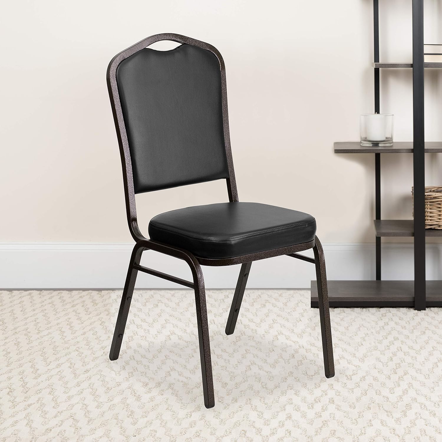 Flash Furniture HERCULES Series Crown Back Stacking Banquet Chair in Black Vinyl - Gold Vein Frame: Furniture & Decor
