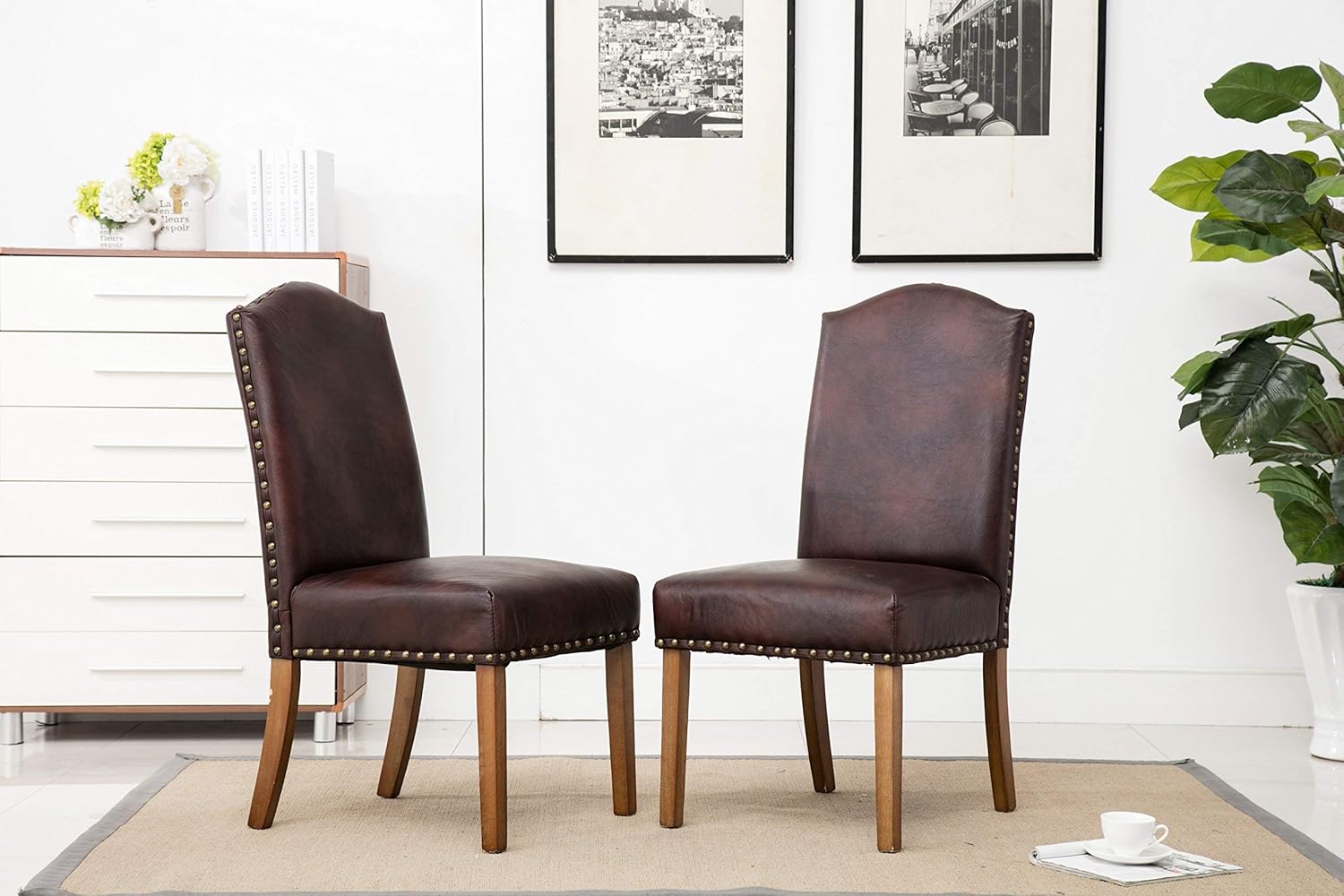Roundhill Furniture Mod Urban Style Wood Nail Head Leather-Like Fabric Parson Chair Set