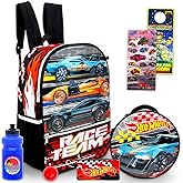 Hot Wheels Backpack with Lunch Box for Boys - Bundle with 16" Racecar Backpack, Lunch Bag, Water Bottle, Pencil Case, Stickers, More | Hot Wheels School Bag for Kids