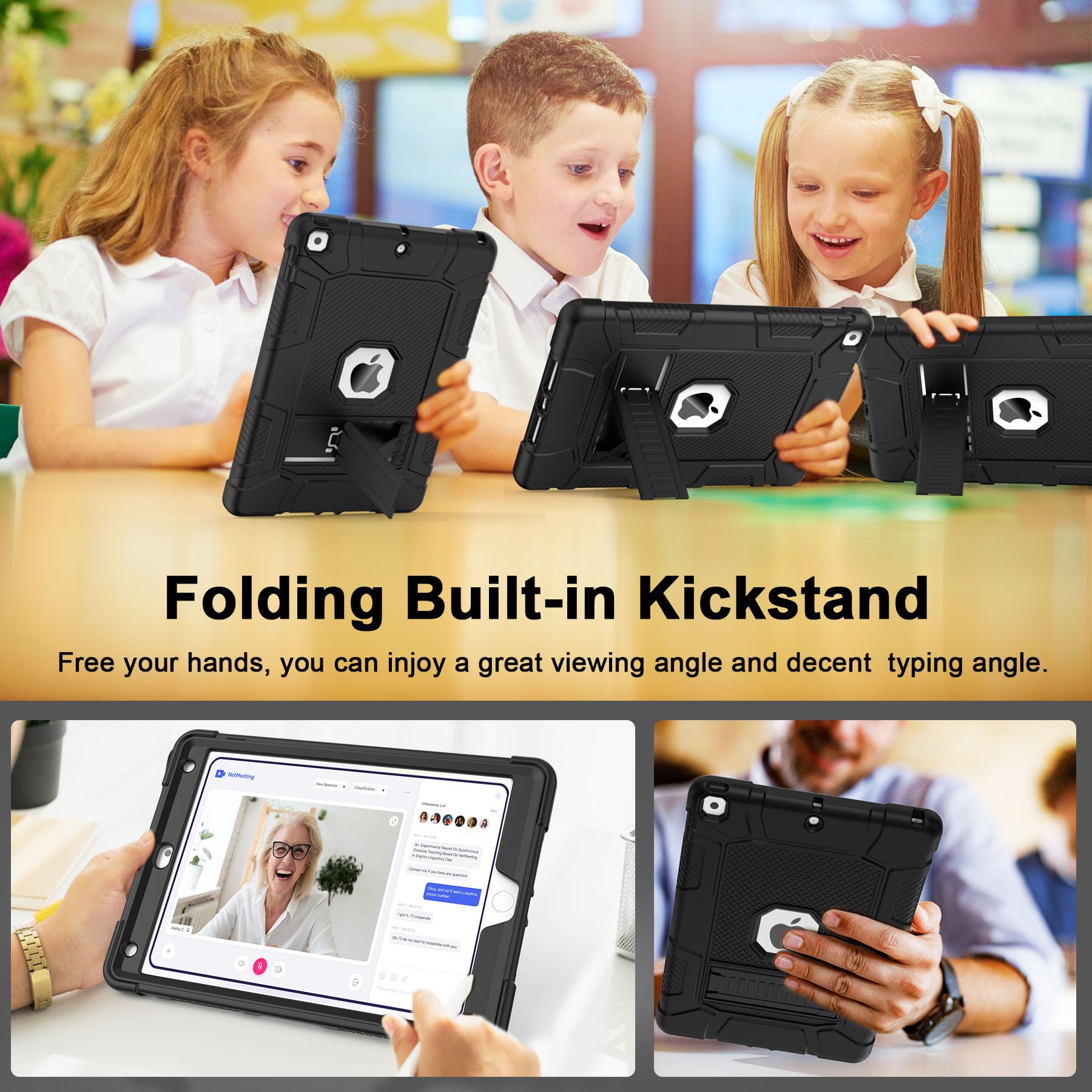 Rantice Case for 9th/8th/7th Generation, Hybrid Shockproof Rugged Drop Protective Case with Kickstand for iPad 10.2 Inch (2021/2020/2019 Release), Black