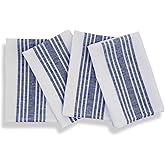 Solino Home Linen Dinner Napkins 20 x 20 Inch - 100% Pure Linen Farmhouse Stripe Navy and White Napkins Set of 4 for Winter, Spring, Easter, Mothers Day