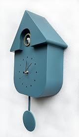 SPRING LIFE Cuckoo Clock Wall Chalet Modern Bird Tweeting Chime Grey Blue view 2