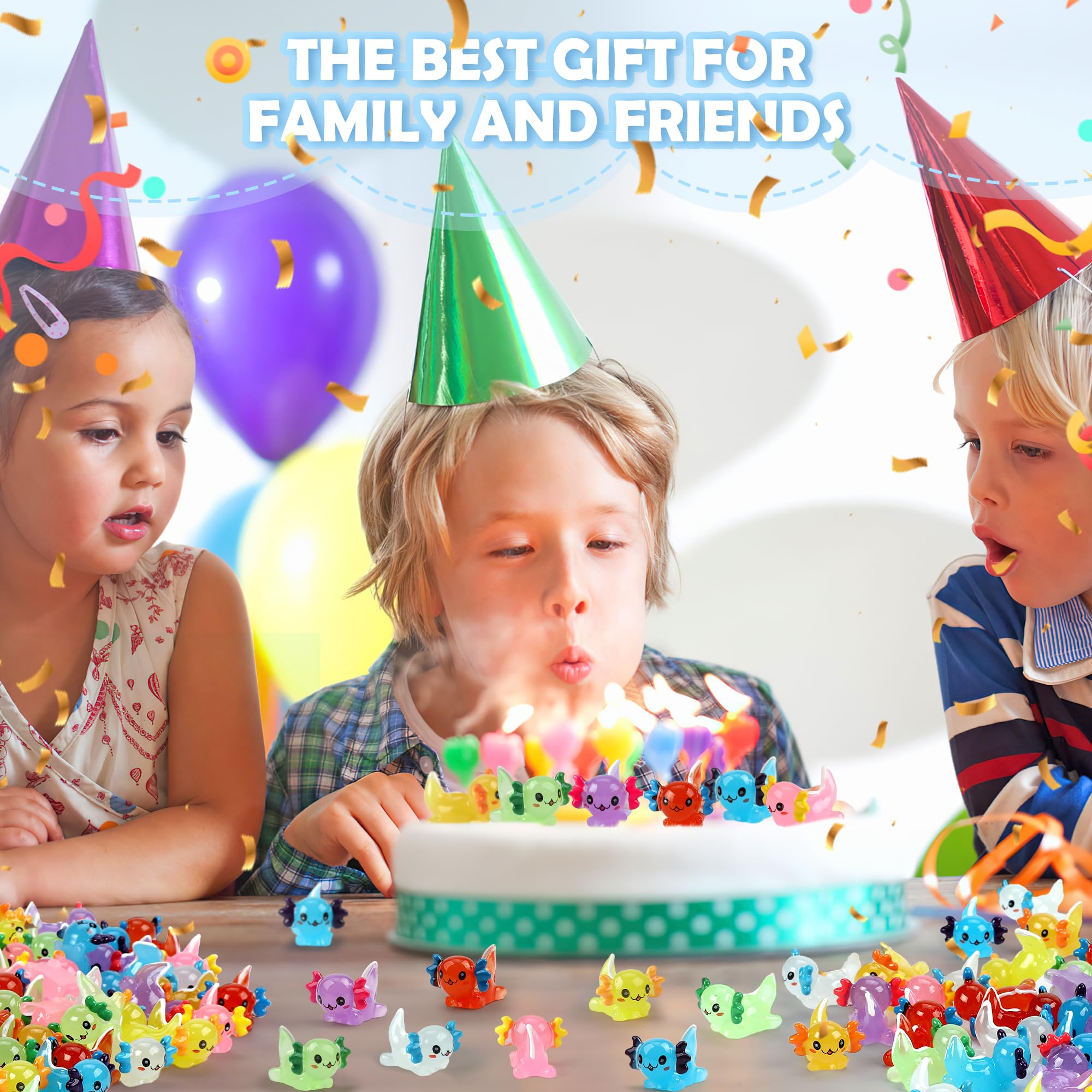 32 pcs Luminous Mini Resin Axolotl 8 Colors Glow in The Dark Tiny Small Little Resin Axolot to Hide Plastic Animal Figures for Garden Micro Landscape Aquarium Potted DIY Miniature Dollhouse Decor