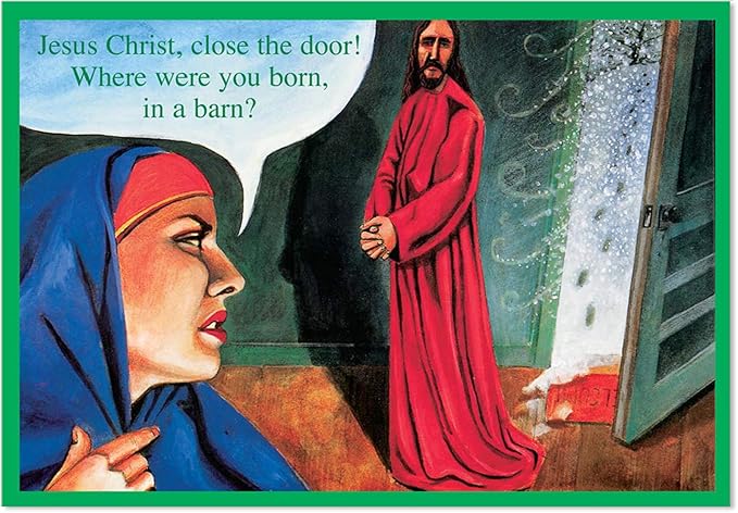Amazon Com Born In A Barn 12 Funny Religious Christmas Cards
