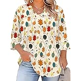 TFSDOD Plus Size Tops for Women V Neck 3/4 Sleeve Pleated Blouses Dressy Casual Fashion Tunic Top (1X-5X)