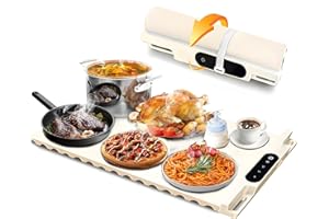 HGUNBI Food Warming Mat,Fast Heating Silicone Electric Warming Tray With 3 Level Temperature and 3 Level Timer, Roll Up Buffet Hot Plates Heat Pads, Portable Foldable Food Warmer For Parties Home white