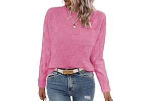 Dimur Women Lightweight Sweaters Crewneck Long Sleeve Block Knit Pullover Shirts Tunic Tops with Pocket