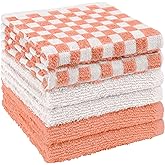DecorRack 6 Pack 100% Cotton Checkered Washcloths, 12x12 inch Soft Cotton Face Towels, Absorbent and Durable Wash Cloth Set for Bathroom, Spa, Gym and Travel, Coral (Pack of 6)