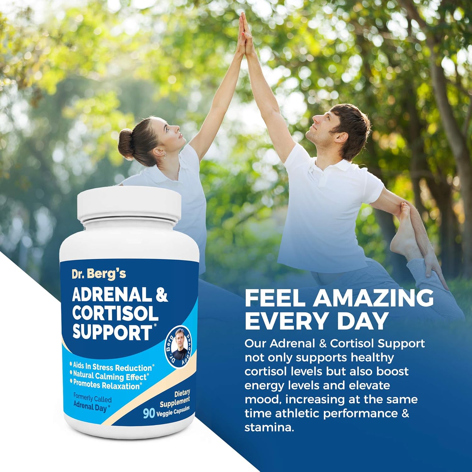 Dr. Berg’s Adrenal & Cortisol Support Supplement - Natural Stress & Anxiety Relief for a Better Mood, Focus and Relaxation - Turn Off Your Busy Mind - Vegetarian Ingredients 90 Capsules (1 Pack): Health & Personal Care