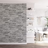 Muriva Grey Brick Effect Textured Vinyl Wallpaper - Realistic Stone Wall Tiles view 2