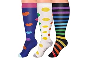 Lefowru 3 Pair Medical Plus Size Compression Socks Extra Wide Calf for Women para Varices 20-30 mmHg