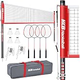 Outdoor Badminton Net Set with Anti-Sag Winch System - 20ft Badminton Net, 4 Rackets, 3 Shuttlecocks &amp; Carry Bag, Badminton Set for Backyard, Grass, Beach, Holiday Games
