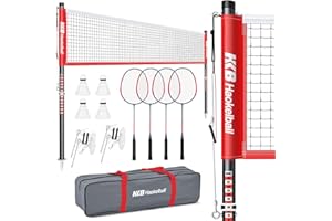 Haokelball Badminton Net Set for Backyard, Portable 20ft Badminton Net with Poles, 4 Badminton Rackets & 4 Shuttlecocks, Anti-sag Design, Carry Bag Included, Outdoor Family Fun on Lawn Park Camping