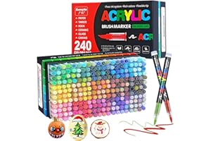 Hopesky 240 Colors Acrylic Paint Markers - Brush Tip Vibrant Acrylic Paint Pens Set for Adult Artists, Brush Markers Set with