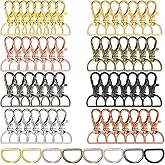 Hotop 100 Pcs Keychain Clip Hooks with D Ring Clip Swivel Snap Hooks and D Keychain Rings Lobster Claw Clasp Metal Purse Hardware for DIY Crafts Handbag Hardware Sewing Projects(24 mm Outside Width)