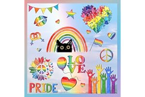 Yovkky Gay Pride LGBTQ Rainbow Window Clings 9 Sheets, Equality Diversity Sunflower Love Hearts Black Cat Stickers Decals Decor, Lesbian Pansexual Bisexual Pride Month Home Kitchen Decorations