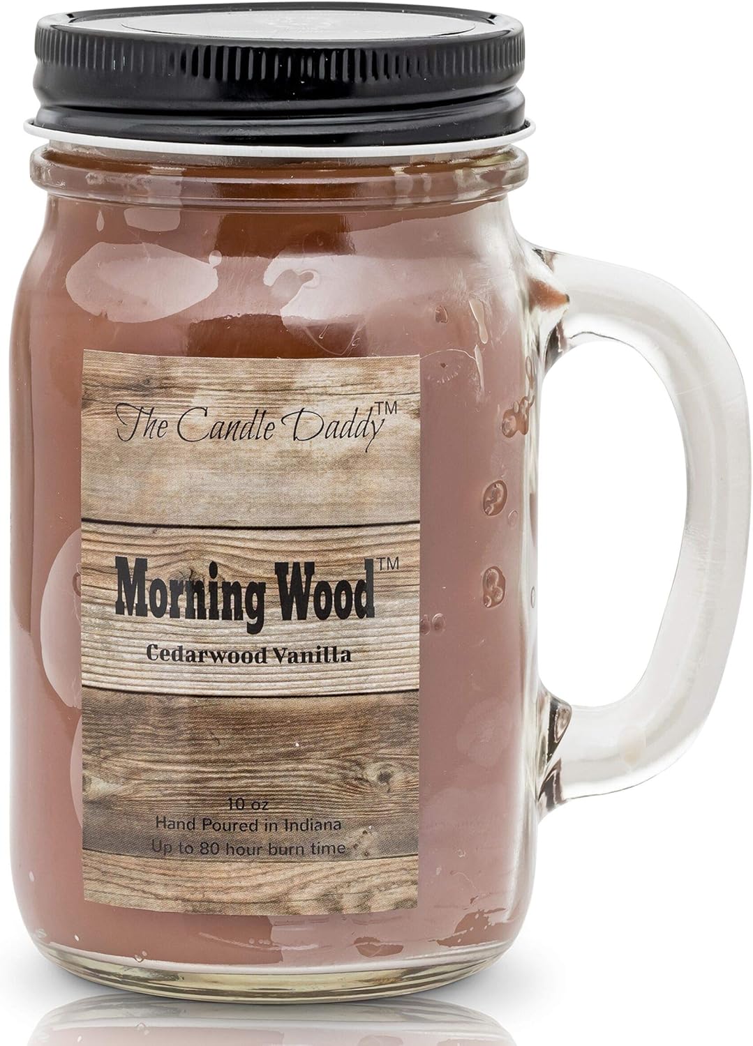 Morning Wood- Fun and Funny Candle -Cedarwood Vanilla Scented Candle- Mason Jar- 10 Ounce - 80 Hour Burn Time- Hand Poured in Indiana