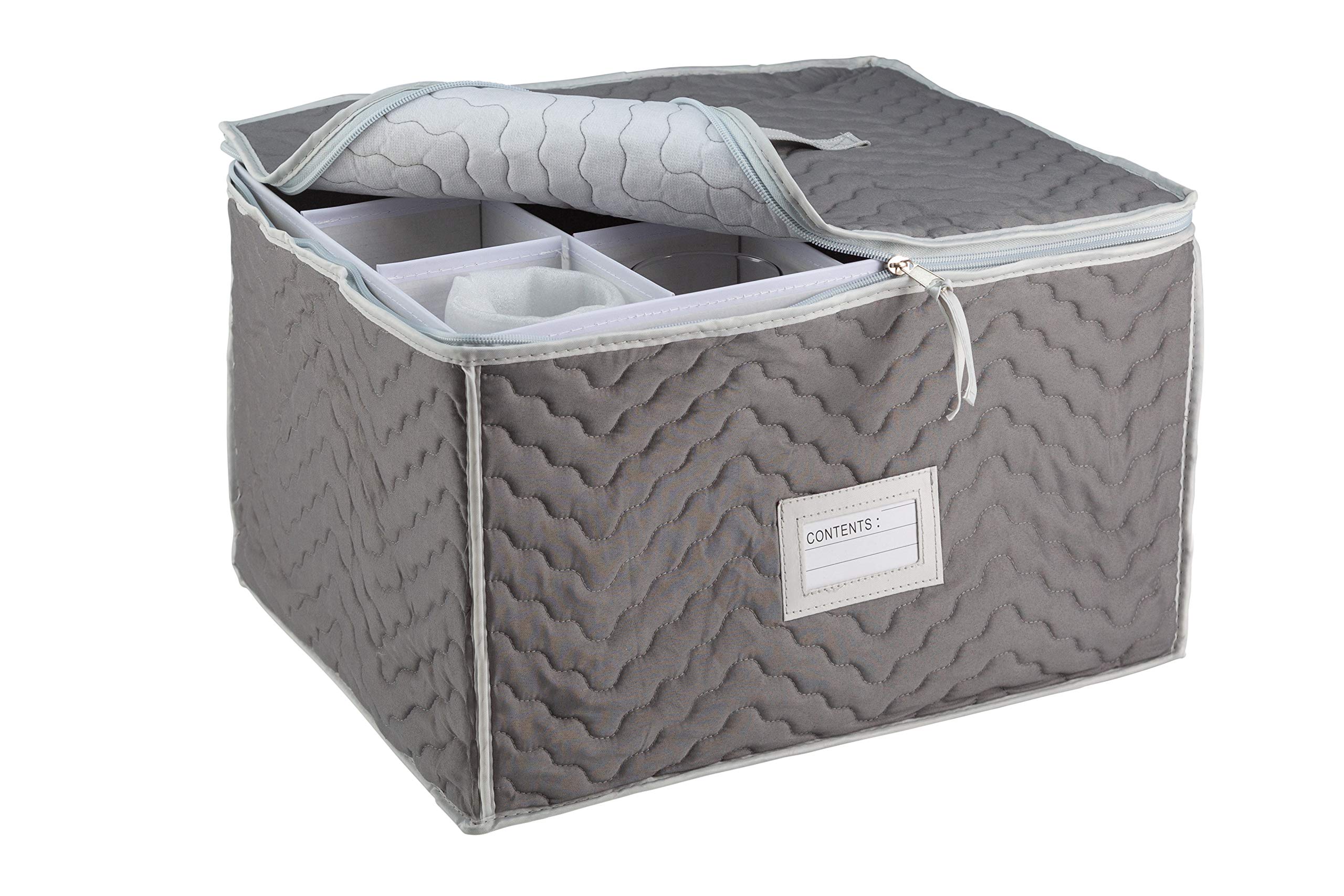 Gleur Quilted Storage Container for Crystal Glass Stemware - With Dividers to Fit Drinking Glassware, Champagne Flute, Wine Glasses Set of 12 - Use as Portable Travel Carrier Case, Moving Boxes