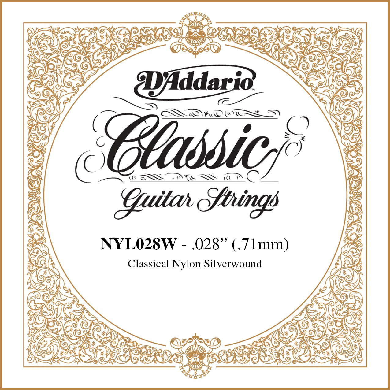 D'Addario .028 Silver Plated Copper Single String for Classical Guitar