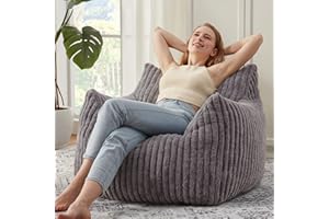 EBENCHICO Giant Bean Bag Chairs for Adults with Filling Plush Fluffy Bean Bag Chairs for Teens with Armrests Comfy BeanBag Lazy Couch Sofa Chair for Bedroom Living Room Reading (Dark Gray2, M-for Teens/Adults)