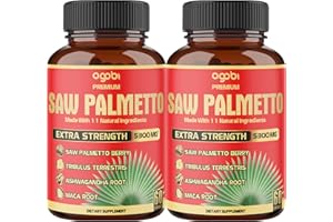 AGOBI 2 Packs 60 Counts 4 Months - Saw Palmetto Capsules 5300 mg - 11in1 with Ashwagandha, Turmeric, Tribulus, Maca, Green Tea, Holy Basil & More - Extract for Prostate, Skin & Immune Support