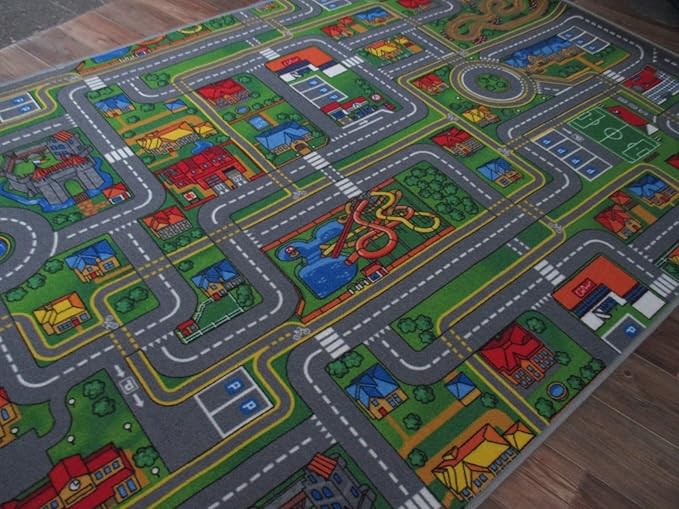 Kinderteppich Stadt zum Spielen Street Life verschiedene Abmessungen Schadstoffgeprüft Auto-Spielteppich, Auto-Teppich für Mä