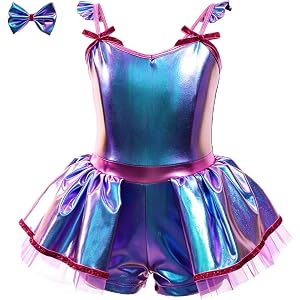 Jorblo Girls Pink Metallic Stretch Sequins Tutu Dress, Jazz Dance Outfit with Bow for Multi Occasions (Rose 2-12Y)