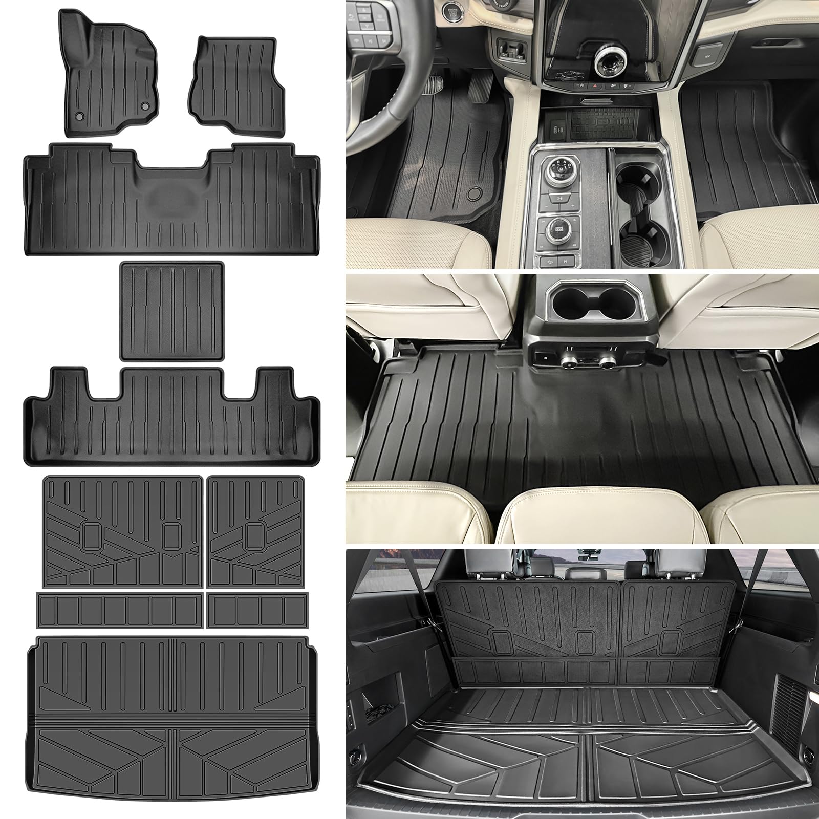 Photo 1 of Utiiy Cargo Mat for 2018-2025 Ford Expedition Max/Lincoln Navigator L 7 Seats Cargo Liner Floor Mat Floor Liner for Expedition Max/Navigator L Accessories(Cargo Mat+Seat Back Cover+Floor Mat)