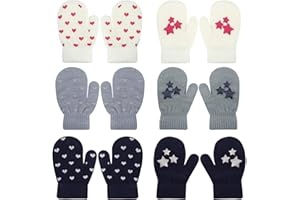 QKURT 6 Pairs Toddler Magic Stretch Mittens, Unisex Knit Mitten Kids Mitten Winter Mittens Children Winter Gloves 1-4 Year
