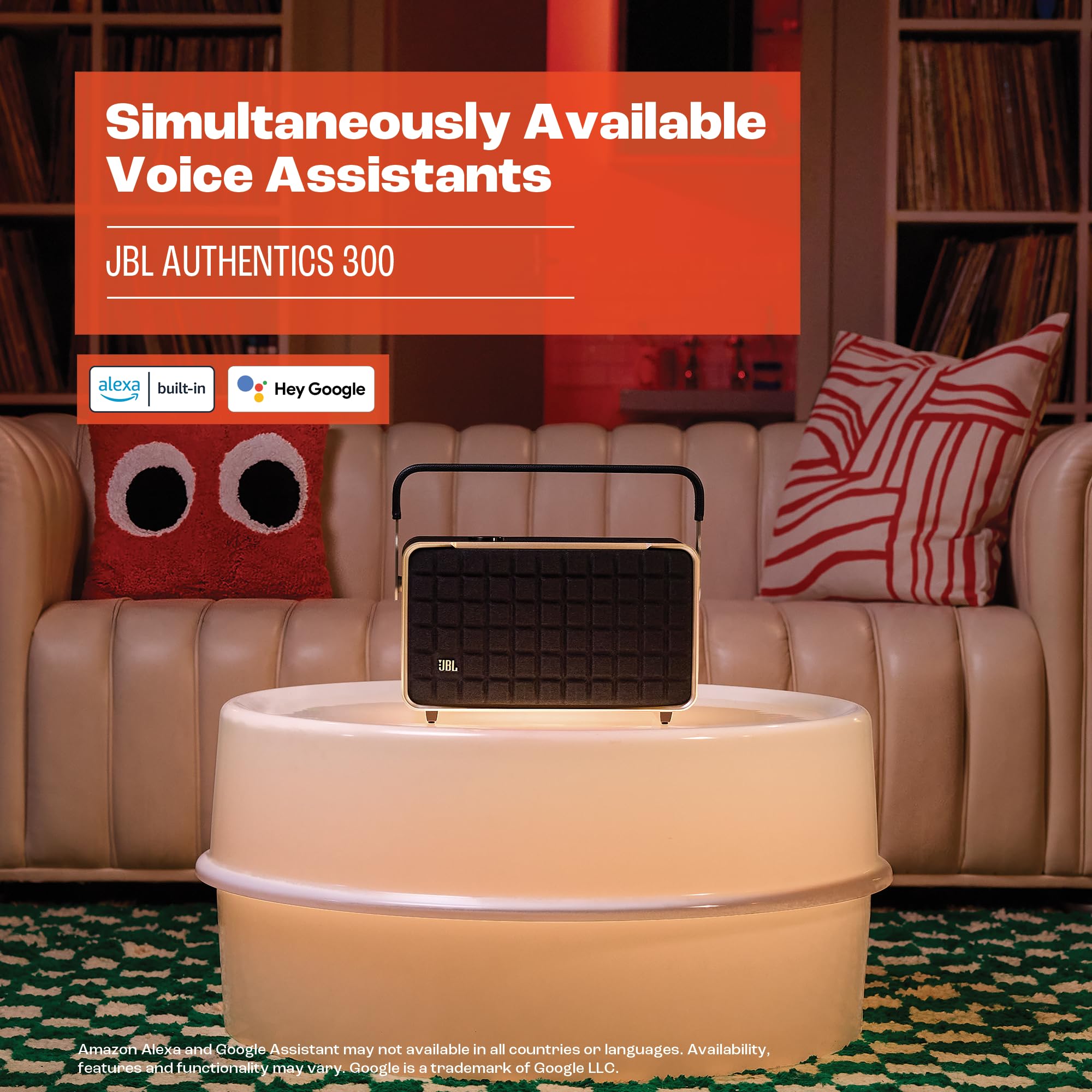 JBL Authentics 300 Tragbarer Smart Home Lautsprecher – 70er Jahre Retro-Design Bluetooth Box – Mit Google Assistant, Alexa, AirPlay und JBL One App – Schwarz 9