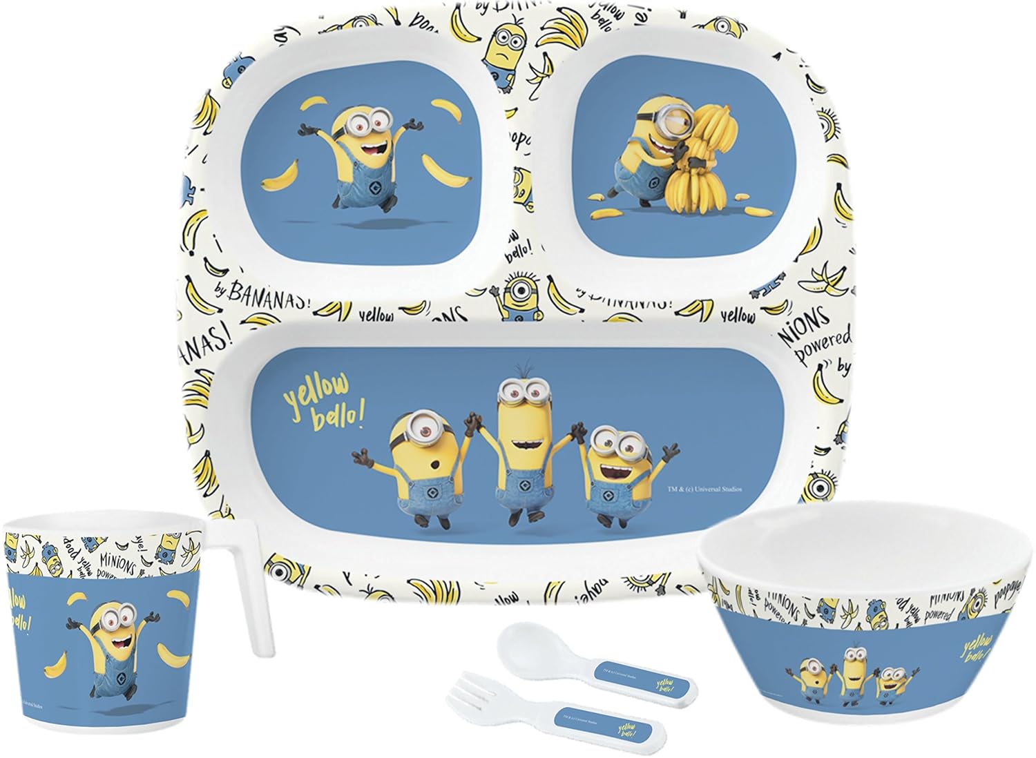 Buy Servewell Minions Melamine Baby Dinner Set, 5Piece, White/Blue