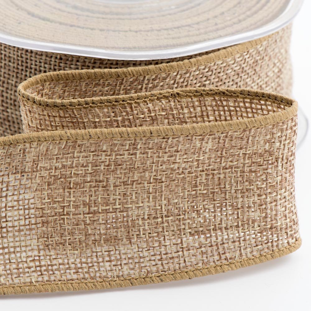 Italian Options Country Hessian Ribbon with Wired Edge, Natural Hessian Fabric Ribbons for Gift Wrapping, Bows, Wreaths, Wedding, Flowers, Florist, Burlap, Jute Ribbon, 38 mm x 10 Metre Roll, Natural — image 1