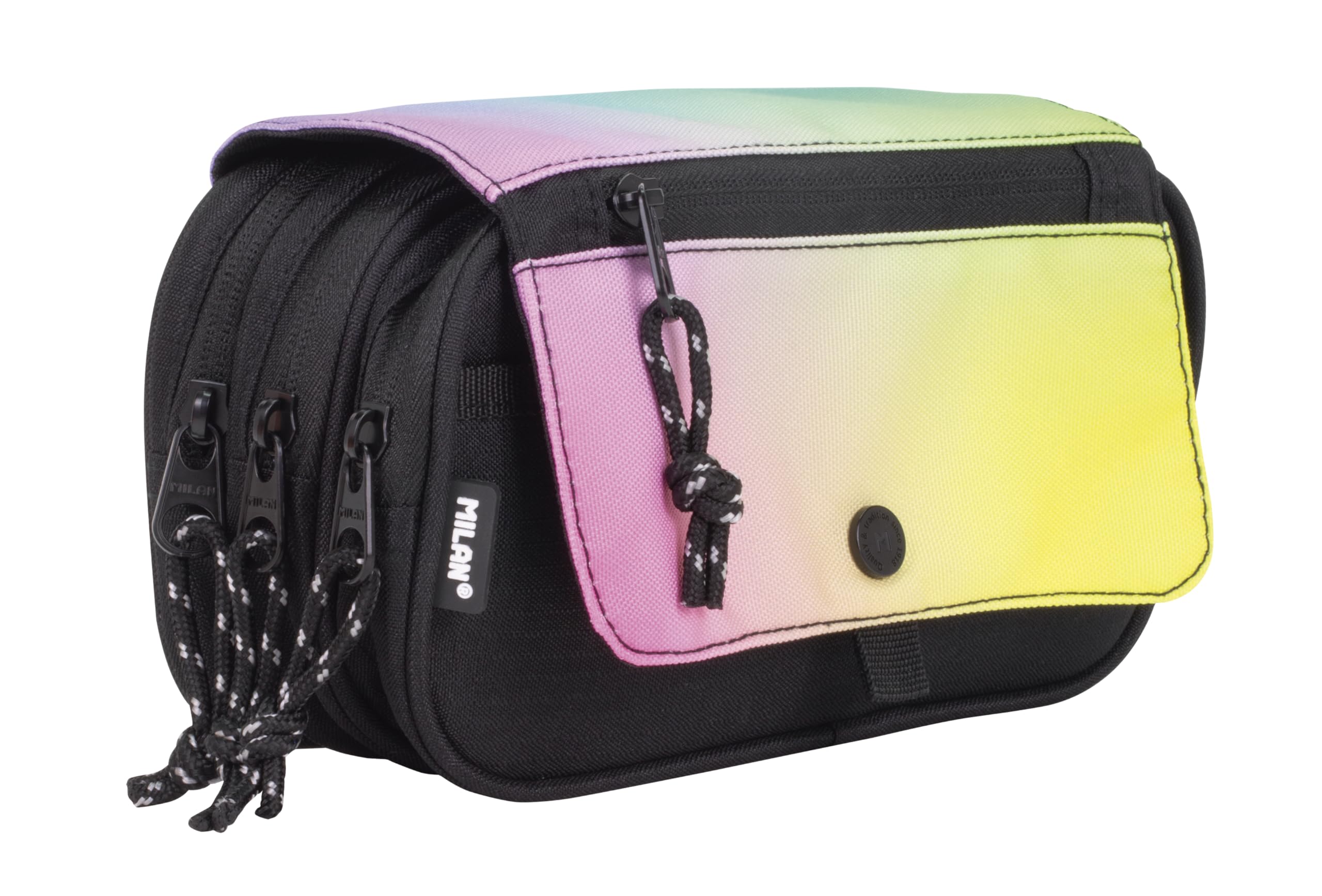 MILAN® Sunset 4 Zip Pencil Case with Flap - Black