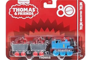 Thomas & Friends by Fisher-Price Collectible Toy Train, Small Die-Cast Mattel 80th Engine with Premium Deco & 2 Stock Cars wi
