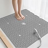 Yolife Square Shower Mat, 27" x 27" Large Shower Mat with Center Drain Hole, Soft TPE Non Slip Shower Mats for Inside Shower with Suction Cups, Anti Slip Washable Shower Floor Mat, Dark Grey