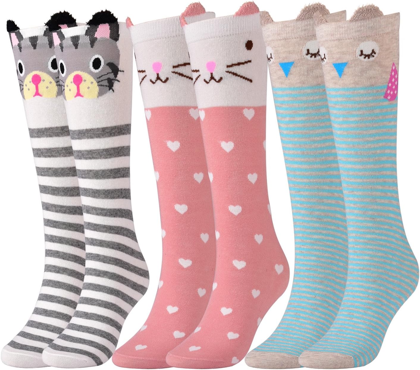 Flanhiri Kids Toddler Girls Knee High Socks Cartoon Animal Warm Cotton Stockings