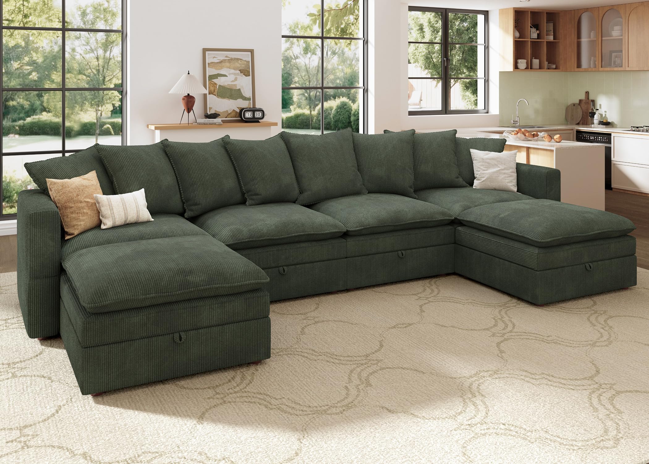 Photo 1 of ****PARTIAL SET - BOX B ONLY**** HONBAY Modular Sectional Sofa, 137 Inch U Shaped Corduroy Couch with Storage, Convertible Sectional Sofa with Deep Seat, Green