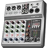 Aveek 5 Channel Audio Mixer, Built-in PC Recording Interface Sound Board | 48V Phantom Power, Bluetooth&amp;USB Playback, Echo Delay Effects DJ Mixer for Live Streaming,Podcasting,Karaoke,Studio Recording