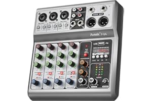 Aveek Professional Audio Mixer, Sound Board Mixing Console with 5 Channel Digital USB Bluetooth Echo Delay Effect, Input 48V Phantom Power Stereo DJ Mixers for Recording, Live Streaming, Podcasting
