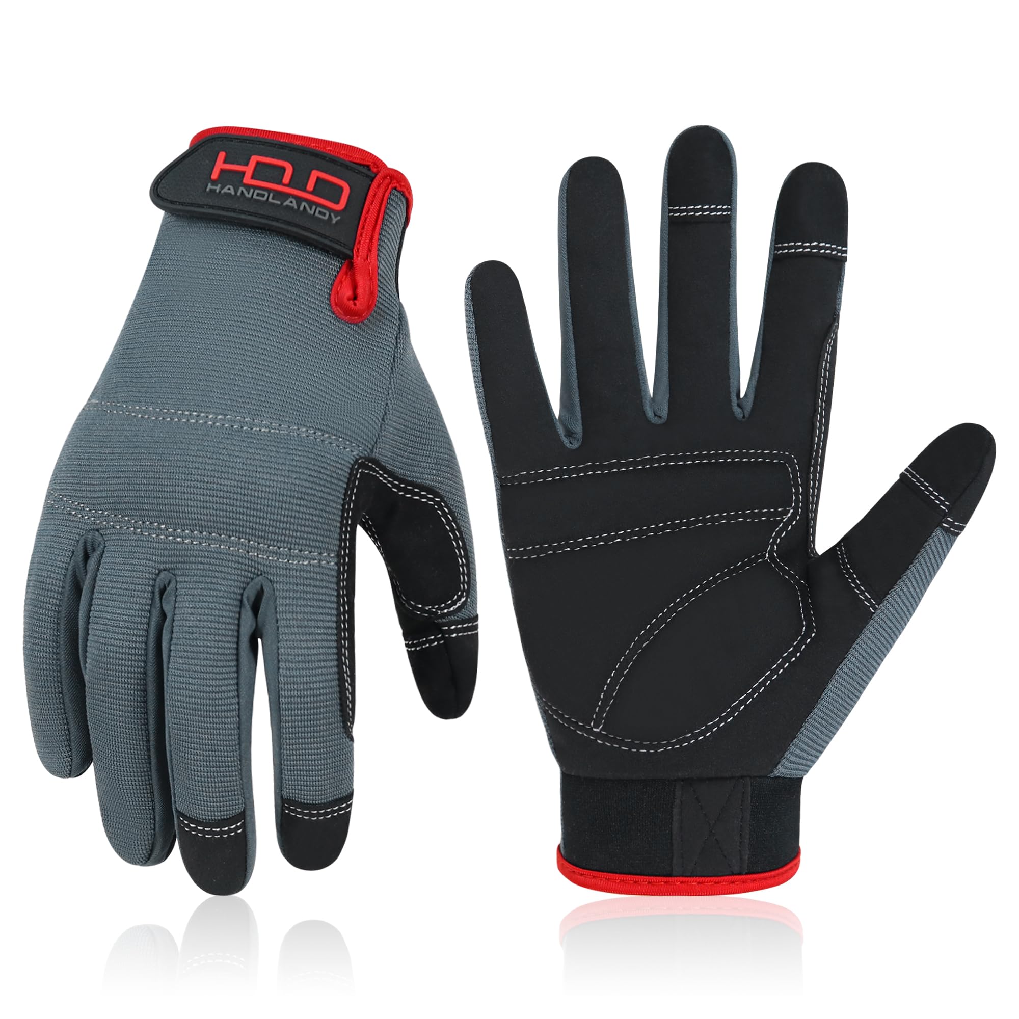 HLDD HANDLANDY Mens Firm Grip General Utility Light Work Gloves, Mechanic Gloves Touchscreen for Men, Light Duty Safety Work Glove