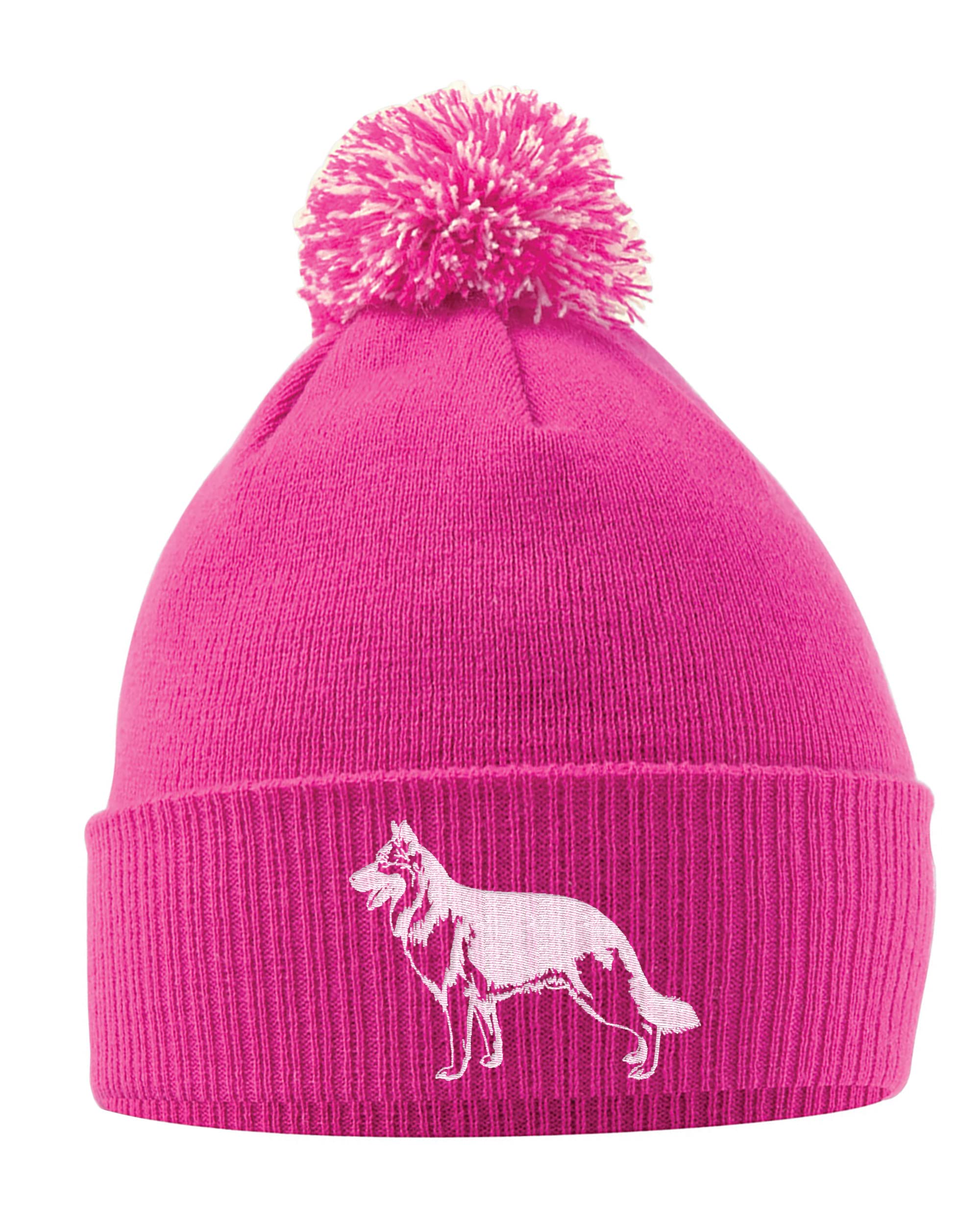 Purple Print House German Shepherd Bobble Hat - German Shepherd Beanie Hat with Bobble - Christmas Alsatian Dog Lover Gift Idea for Men Women Kids, One Size, Bright Pink