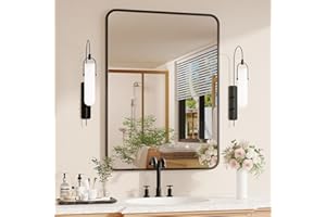 Black Bathroom Mirror for Over Sink - 22×30 Rectangle Bathroom Vanity Mirror Wall Mounted with Matte Aluminum Frame & Rounded