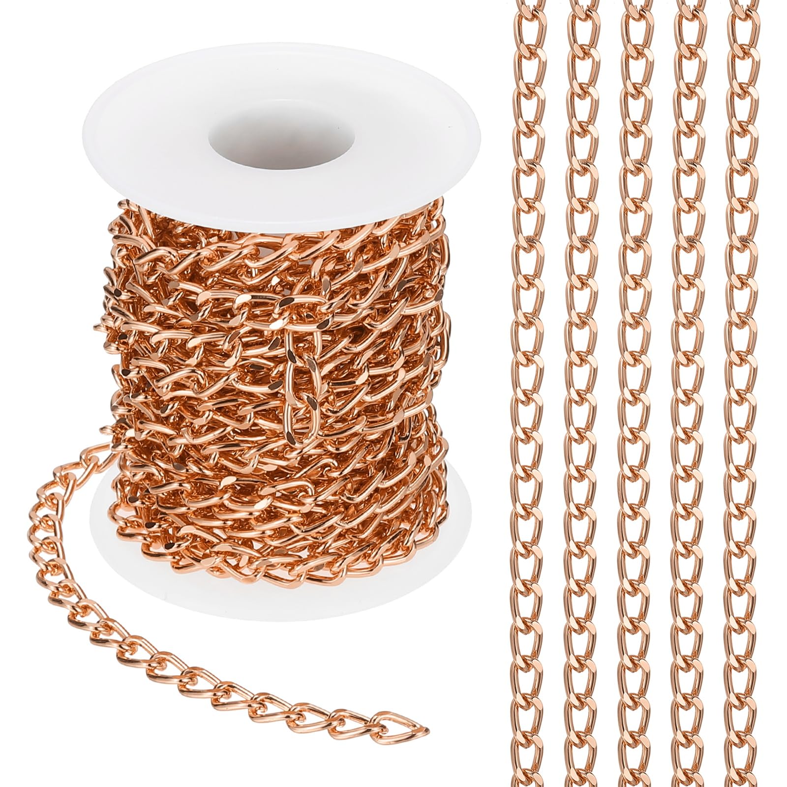 PATIKIL 16.4Ft Aluminium Curb Chains Twisted Links, 9x6mm Curb Chain Spool Jewelry Making Chains Craft Chain for Necklace Bracelet Earring, Rose Gold