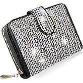 LIFUTOPIA Bling Rhinestone Small Womens Wallet Girls Clutch Artificial Diamond Purse Credit Card ID Coin Holder W/Zipper Silver/White